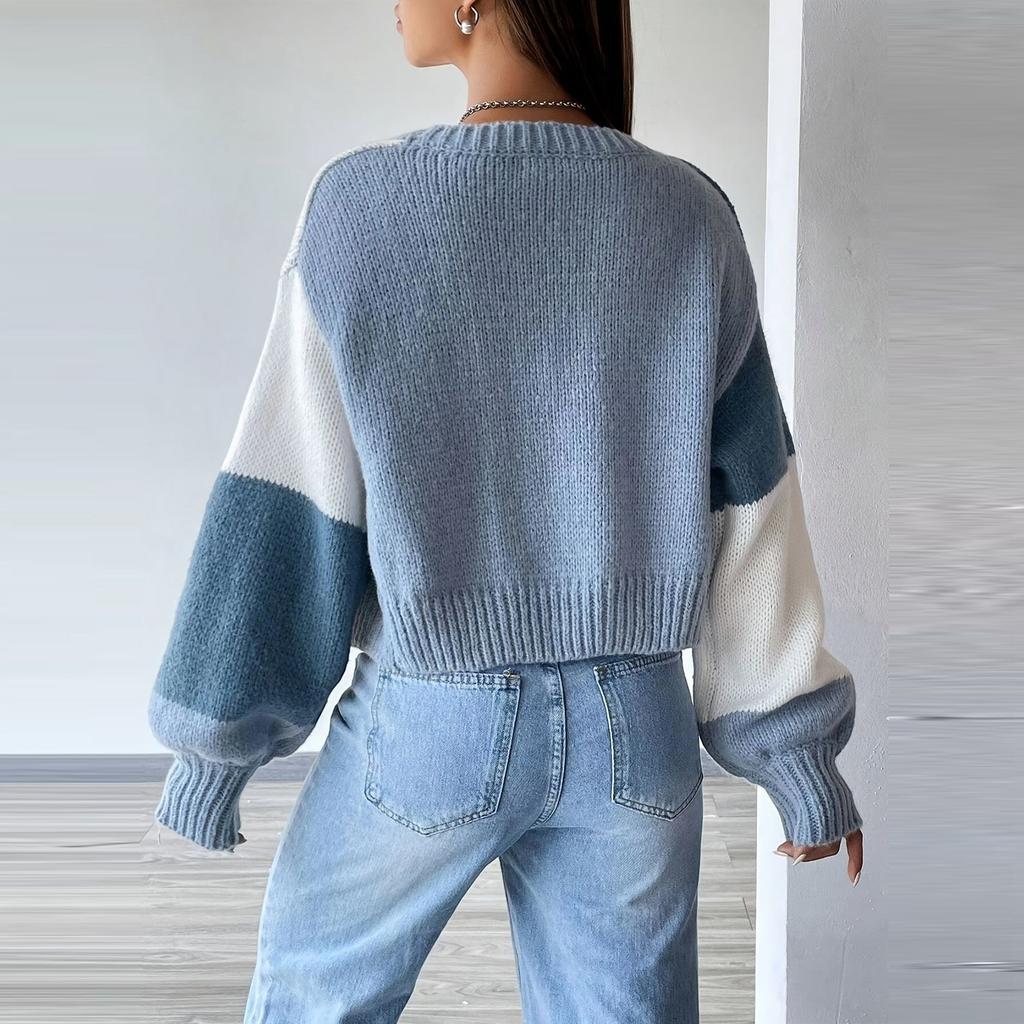 Women's Versatile Colorblock Casual Striped Long-sleeved Knitted Sweater Jacket