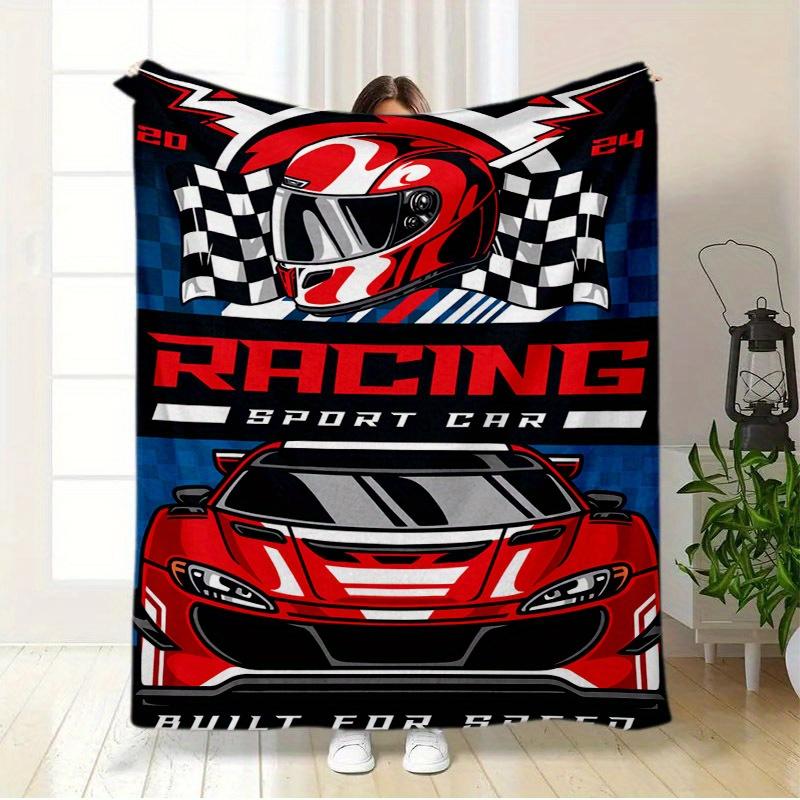 Retro Racing Sport Pattern Flannel Printed Blanket Suitable for All Seasons Suitable for Living Room Office Sofa and Travel