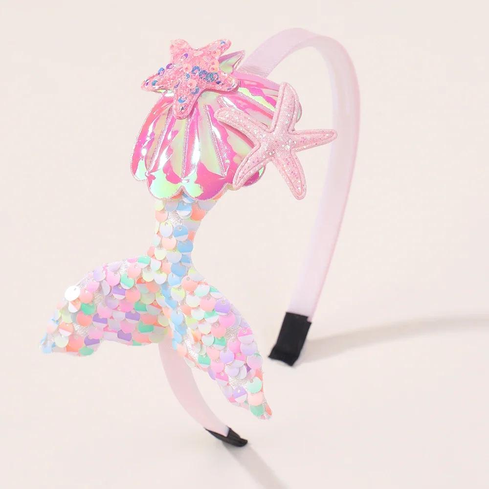 1PC Mermaid Princess HairBands for Girl Shining Sequins Starfish Headband Lovely Creative Sweet Handmade Headwear Hair Accessory