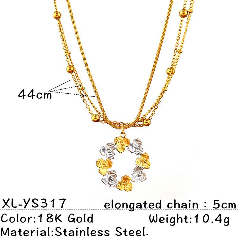 Two Tone Flower Pendant Necklace Titanium Steel Minimalist Jewelry for Women Fashion Gift