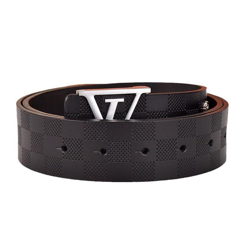 Herren Jugend Gürtel aus echtem Leder mit Karomuster und glatter Schnalle - Stilvoller Rindsleder Hüftgürtel für trendige Looks