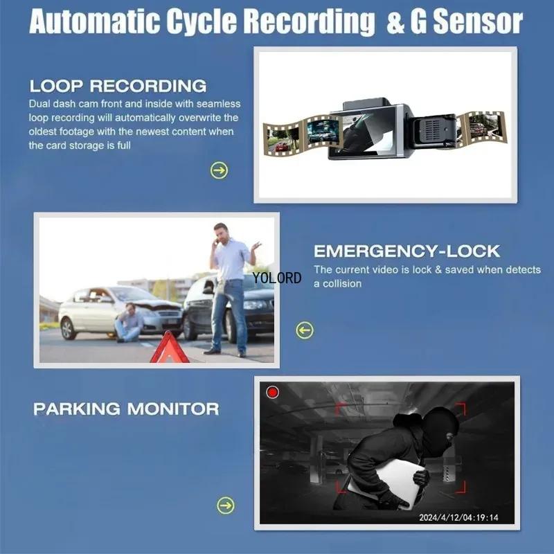 3palcová tříkanálová autokamera DVR na palubní desku s Wi-Fi, černá skříňka, G-senzor, otočná autokamera DVR, video, zpětný obraz, smyčka