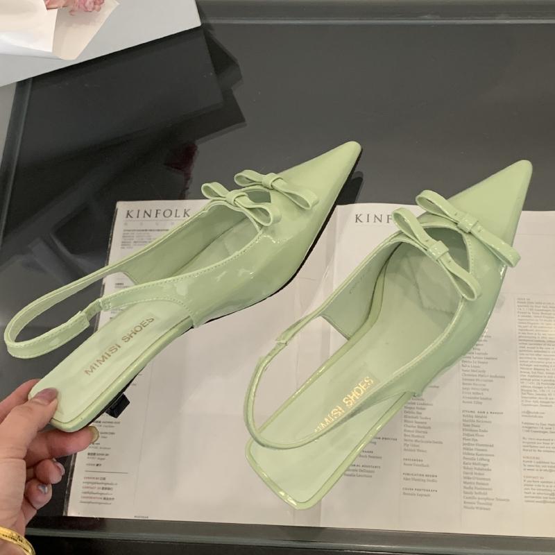 

Butterfly-Knot Pointed Toe Women Sandals Summer Fashion Low Heel Slingback Shoe Ladies Sexy Wedding Dress Elegant Women Pumps 40 зелёный