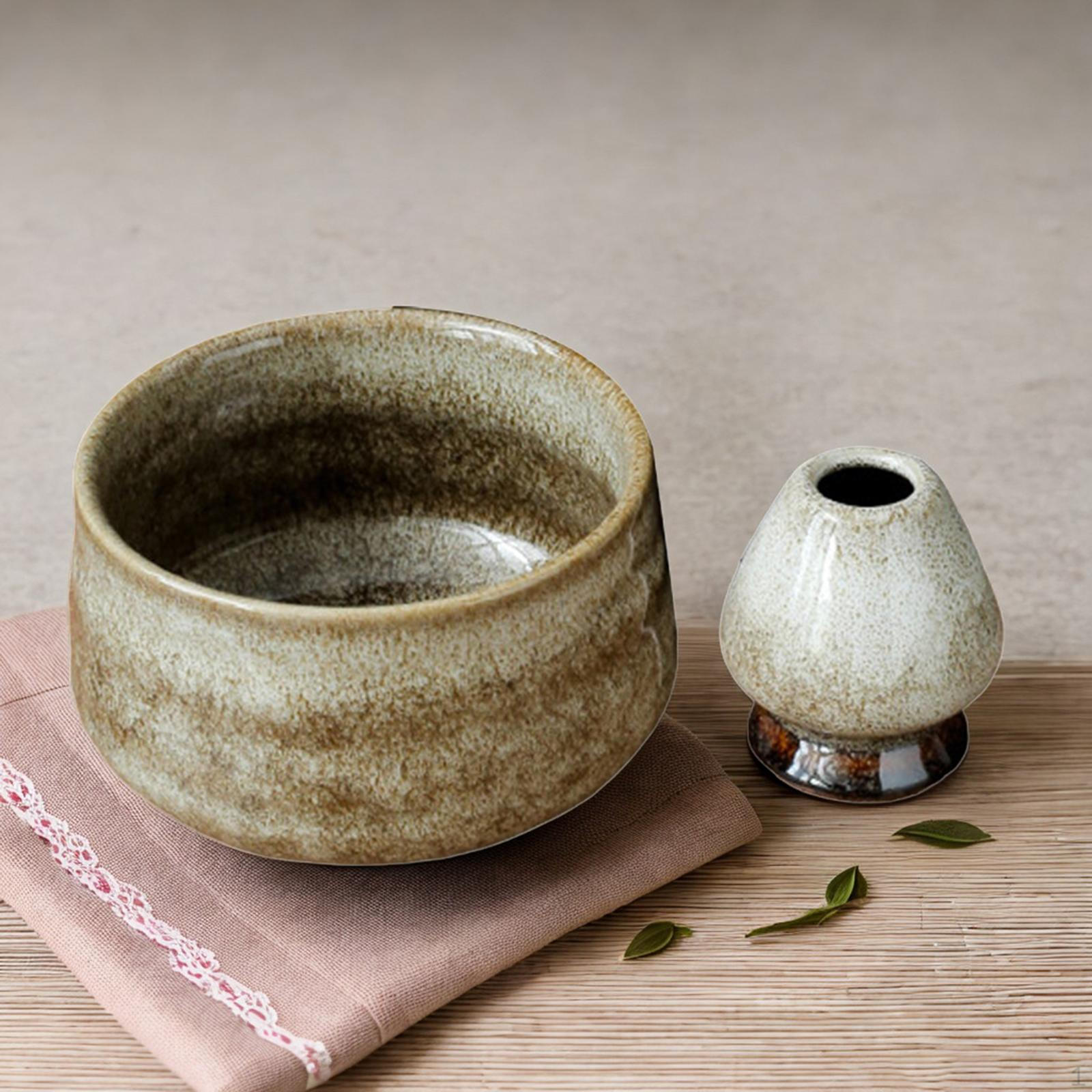 Ceramic Matcha Bowls with Whisk Holder, 430ml Tea Bowls, Japanese Bowl for Party Palm