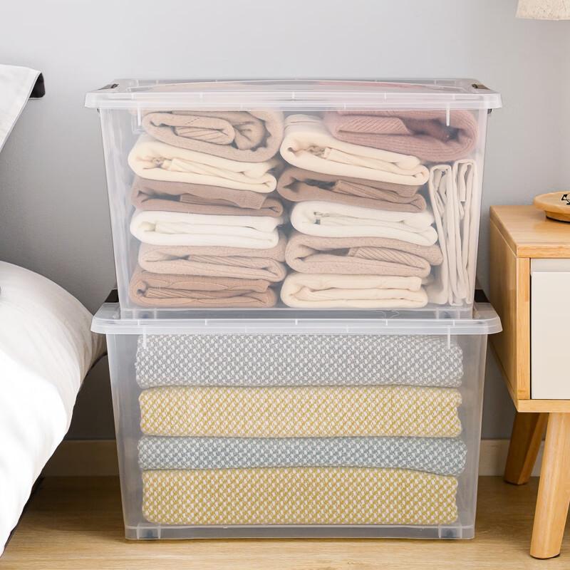 Qingye Mu Large Plastic Storage Box, 56L Transparent Clothes Organizer with Wheels, 1 Piece