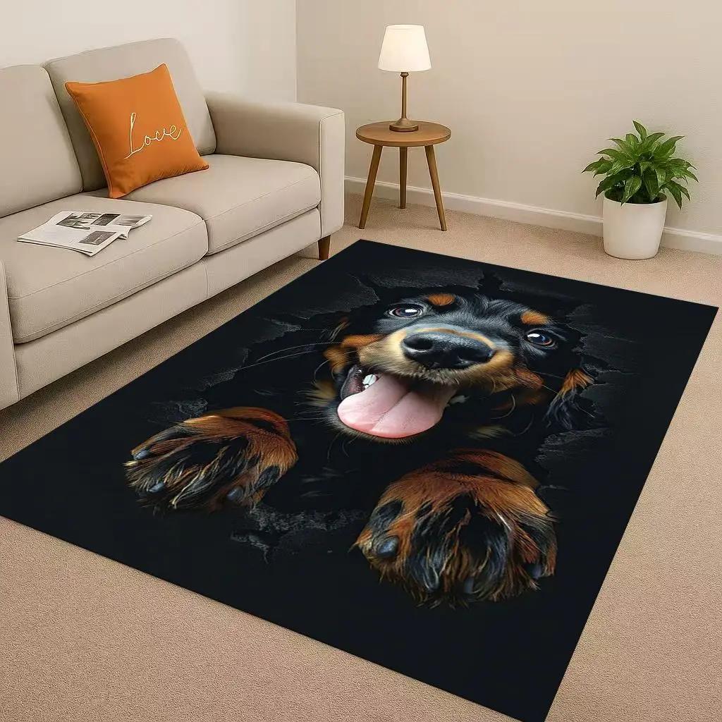 2026 New Breaking Wall 3D Illusion Dog Puppy Living Room Non Slip Area Rug Carpet for Bedroom Playroom Sofa,Home Decor Doormat