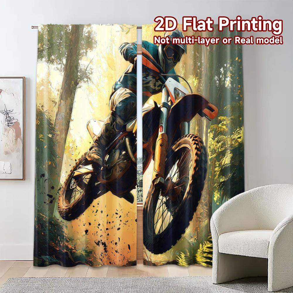 2pcs, 2D FLAT PRINTING Curtains (Without Rod) DirtBikeThrill Minimalist Popular Curtains Versatile Polyester Fabric Curtains