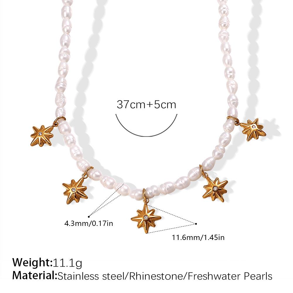 Niche High-End Star Zircon Pendant, Freshwater Pearl Necklace, Stainless Steel Pearl Necklace Jewelry.