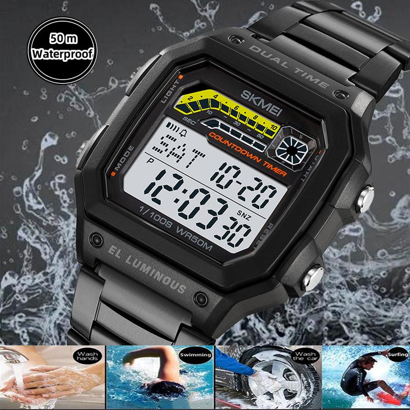Skmei Shockproof Sports Watches for Mens Dual Time Zone LED Waterproof Stopwatch Alarm Clock Male Digital Wristwatch with Date