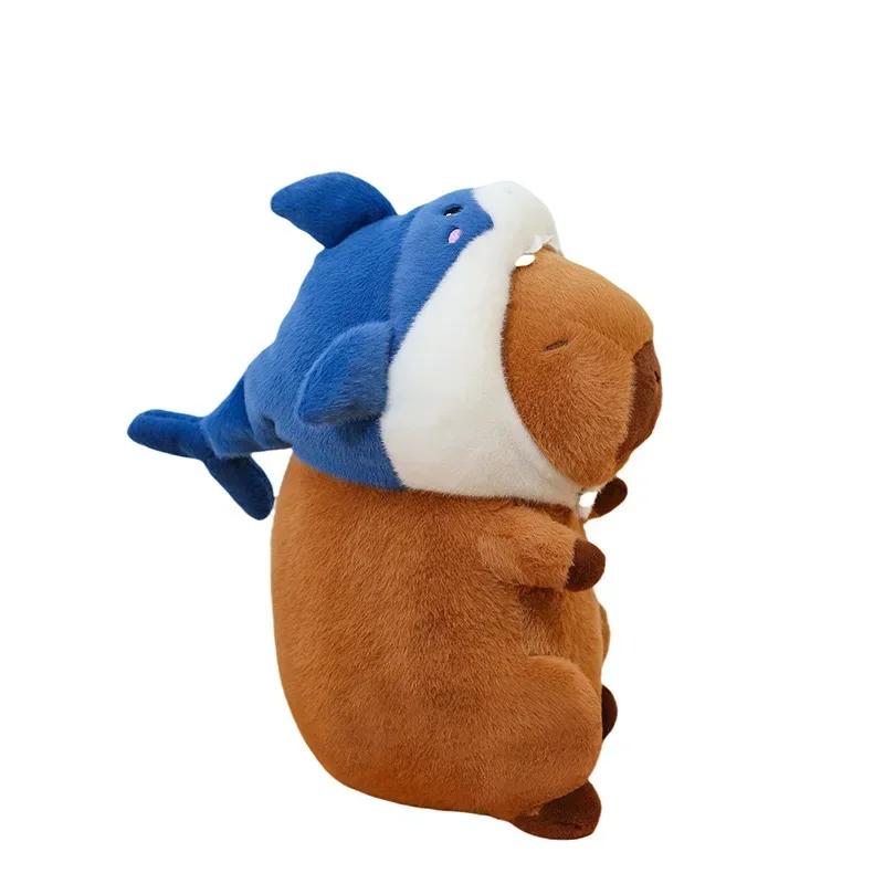Shark Headgear Capibara Plush Toy Soft Stuffed Cartoon Capybara Plush Doll Simulation Shark Fluffty Animals Doll Toys Kid Gift