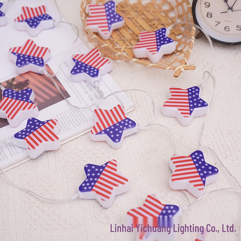 Independence Day Star String Lights - American Flag Themed Festival Room Decor Five-pointed star US flag