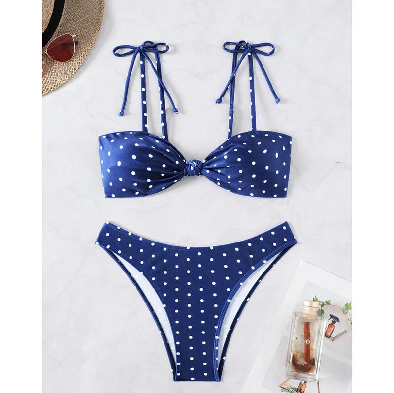 Dots Print Mini Swimwear Bikini Swimsuit Women's Halter Tube Top Bandage Thong Bikini Set Push Up Sexy Bathing Suits for Women