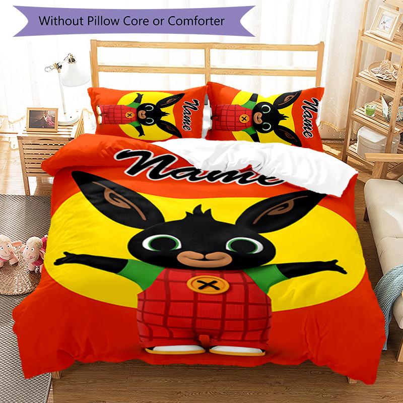 3pcs Bing Bunny1 Cover Set - Personalized Name, HD Printed Bedding with 1 Cover and 2 Pillowcases - Perfect for Home Decor, Easy Care