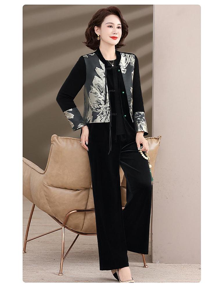 Mom's New Chinese Style Spring & Autumn Two-Piece Top Set for Middle-Aged & Elderly