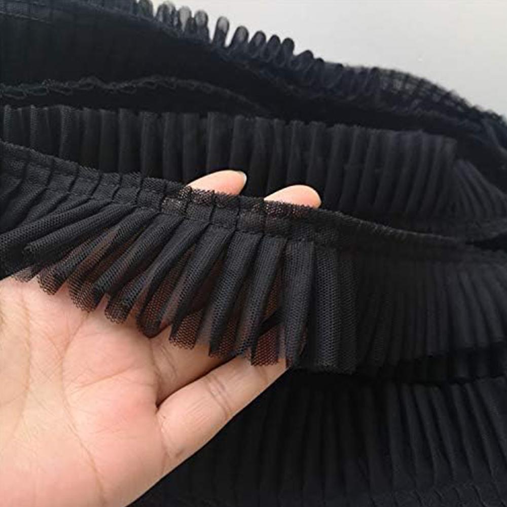 Stretch 5CM Wide Ruffled Lace Fabric Double Layer Pleated Ribbon Trim for Doll Clothes Costume Splicing & DIY Craft Decoration