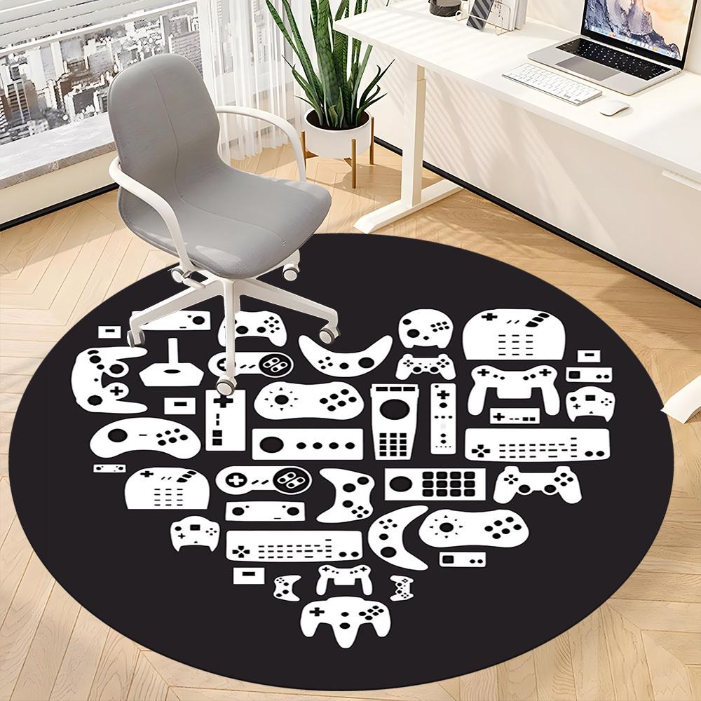 1pc Gamer Console Office Round Area Rug, Under Office Chairs Bedroom Living Room Home Decor, Room Deco