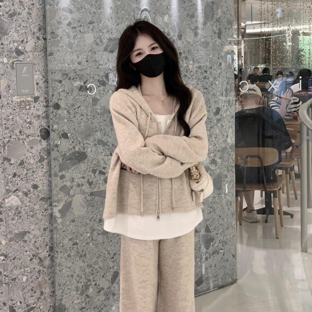 2026 Spring & Fall Women's Casual Fashion Two-Piece Set: Cardigan Hoodie & Wide-Leg Pants