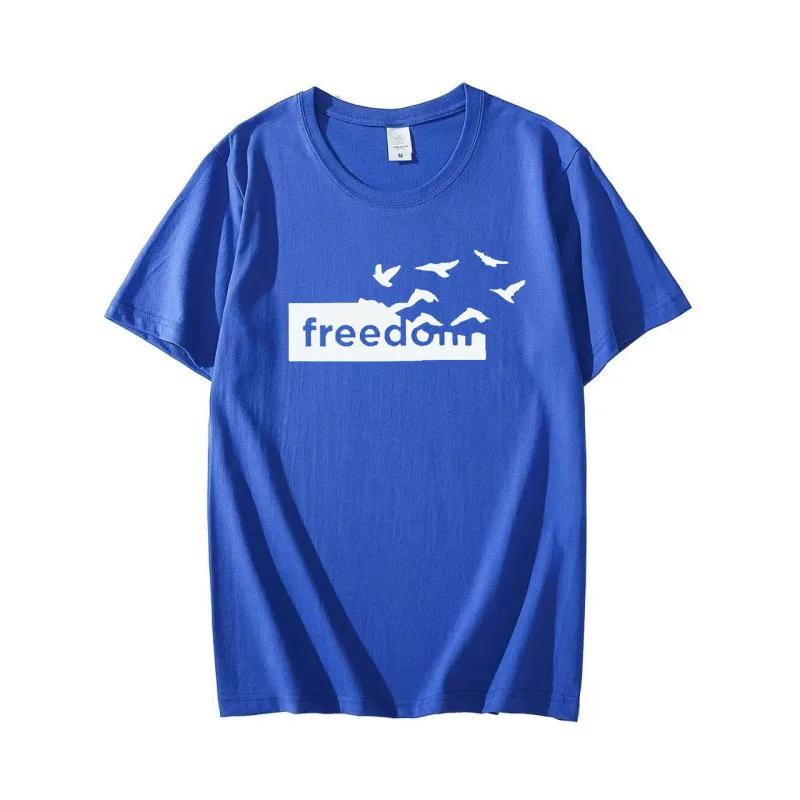 2025 Summer Fashion Cotton Crew Neck T-Shirt Freedom Printed Short Sleeve Loose and Versatile Men and Women Clothing Top T-shirt