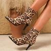 Eilyken Designer Leopard Print Pointed Toe Thin High Heels Women Ankle Boots Fashion Zipper Short Booties Ladies Shoes