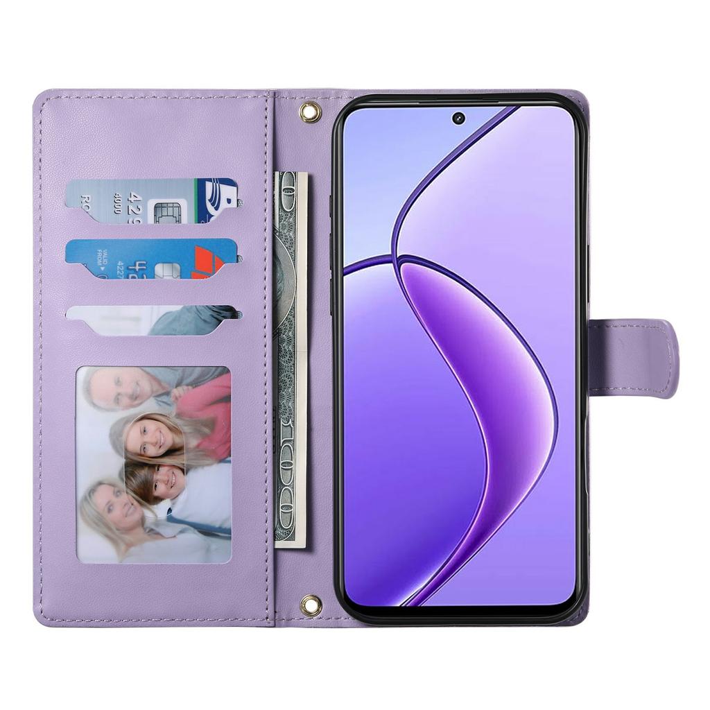 Für Realme 14 5G Hülle Rautensteppung Brieftasche Ständer Leder Handyhülle mit langem/kurzem Riemen