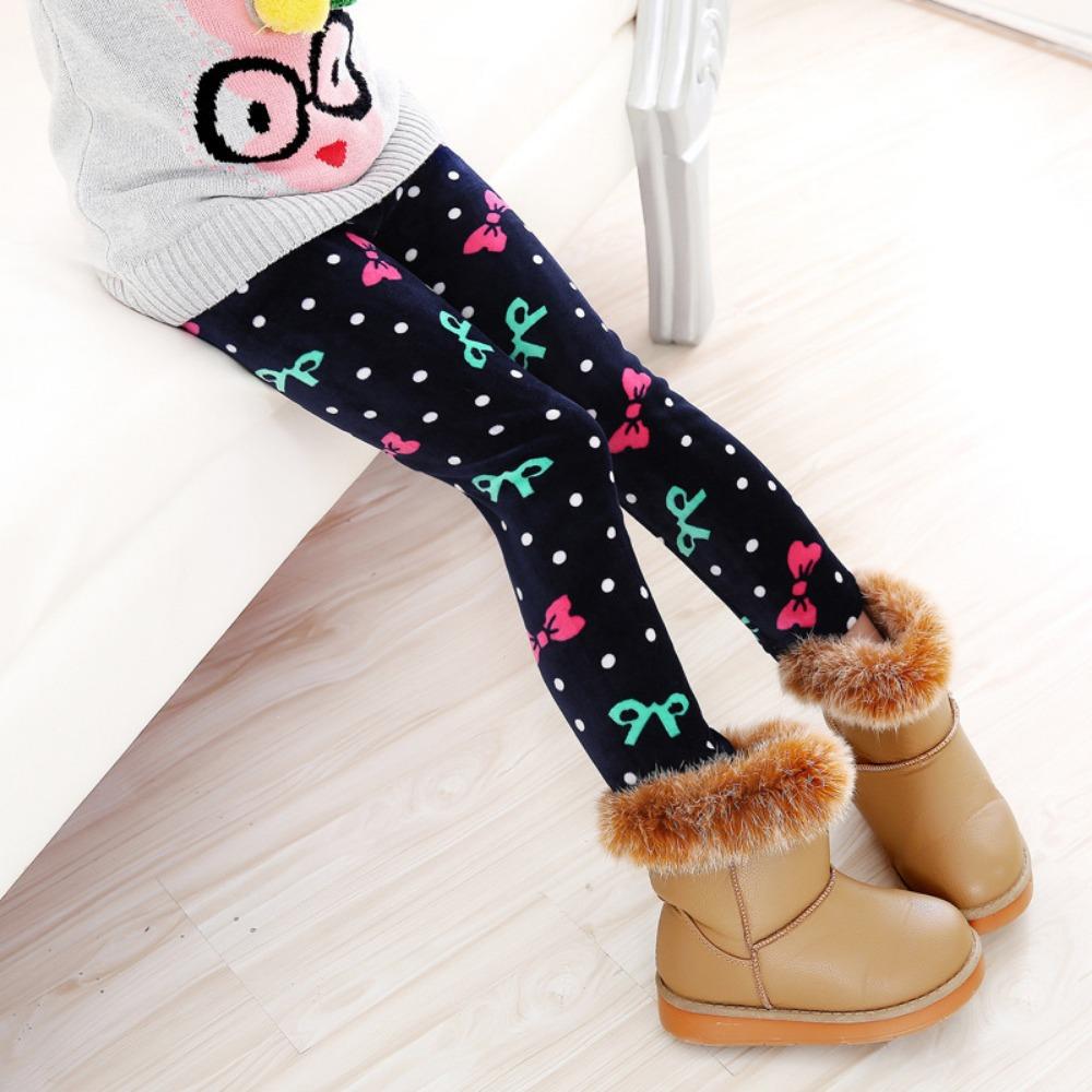 Girls' Fleece-Lined Leggings: Autumn/Winter Children's Printed Slim-Fit Thermal Pants - Outerwear Long Pants