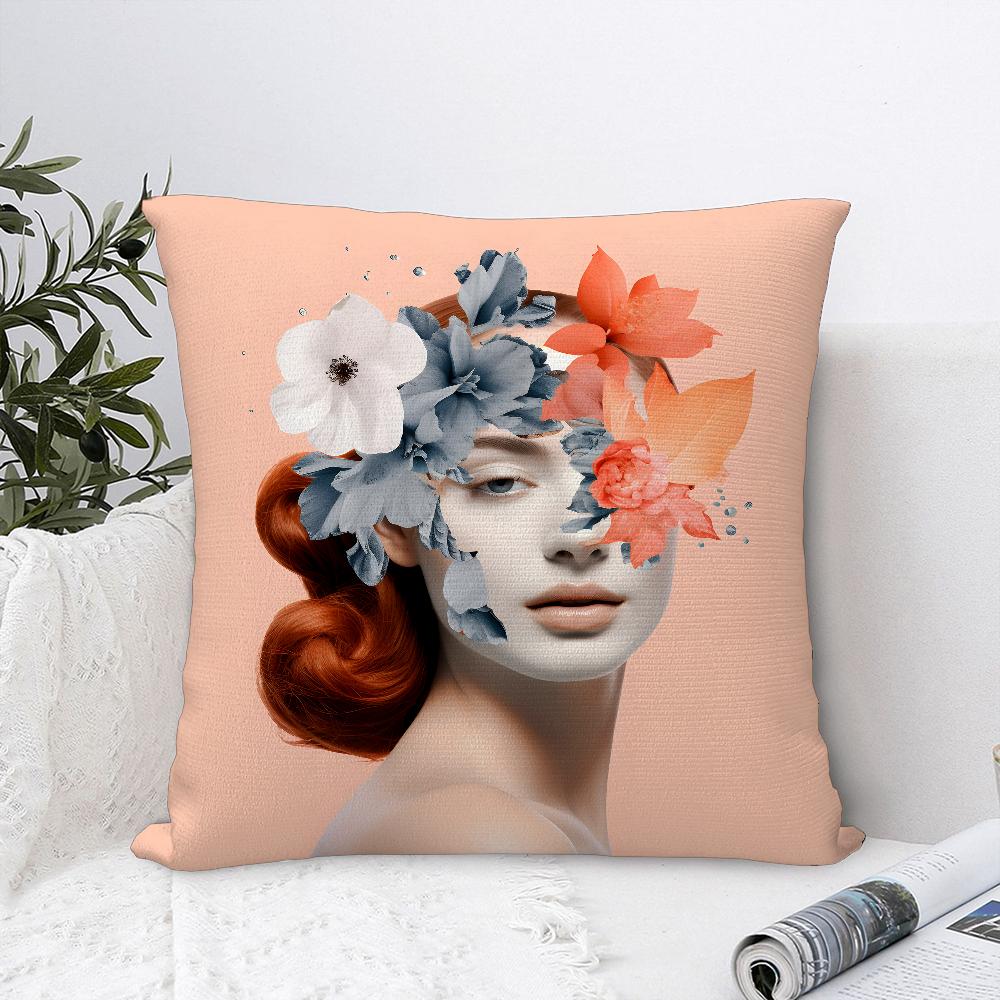 Female Painting Pillow Case Plush Fabric Soft Pillowcase Double Sided Print Sofa Cushion Cover Throw Pillow Cover
