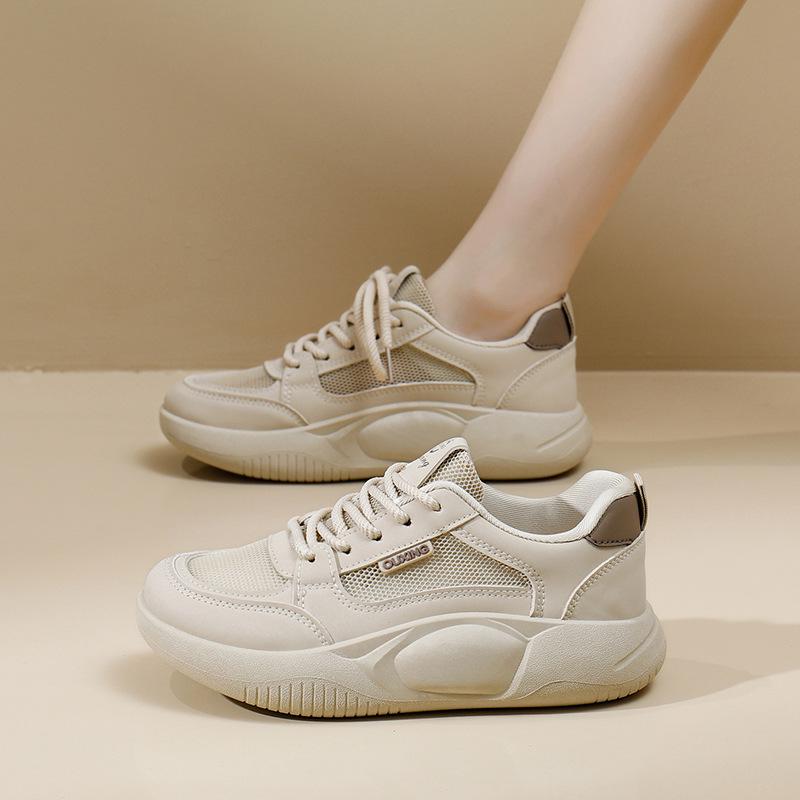 Low-Top Breathable White Shoes for Women Spring New Big Head Bread Shoes Thick-Soled Casual Sneakers Women