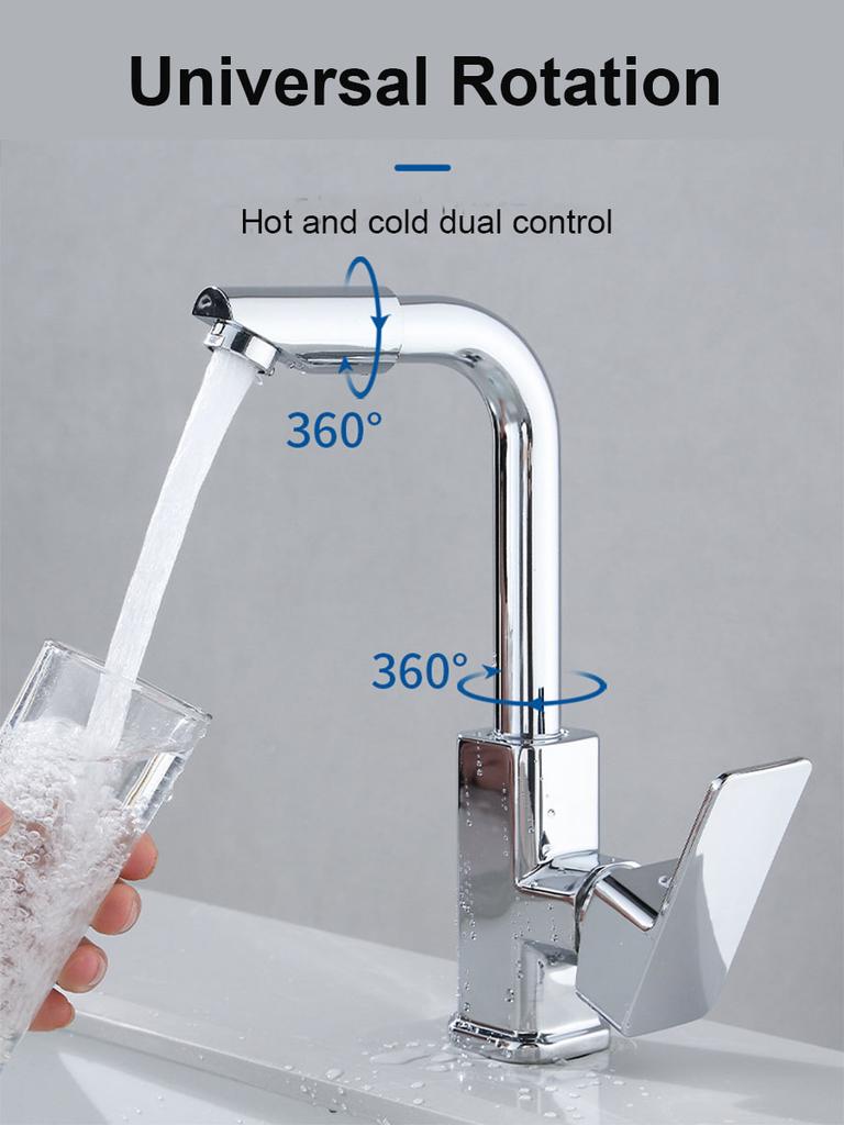 360° Rotation Basin Faucet Brass Hot And Cold Water Mixer Tap Silver Kitchen Sink Faucet With Filter Mouthwash Function