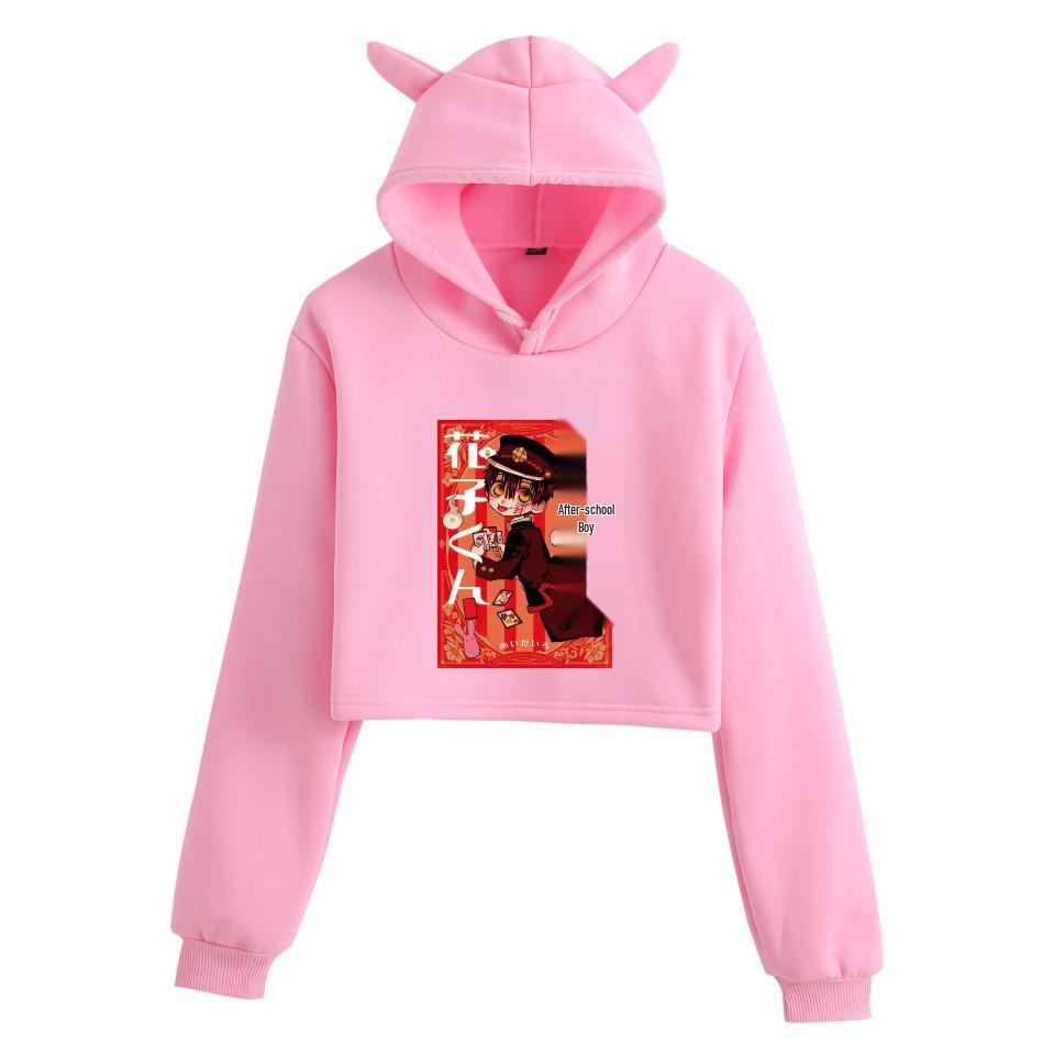 Jibaku Shonen Hanako-kun Crop Top Mikina s kočičími oušky pro dívky