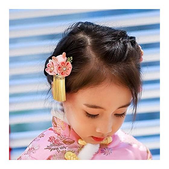 Bethany Home Tsumami Zaiku Hair Accessories - Set of 2, Rabbit & Flower, Pink, Cute Clip for Japanese Traditional Wear, Coming-of-Age Ceremony,