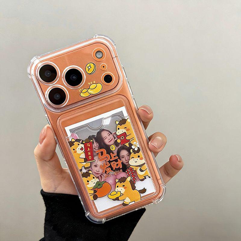 

New Year Little Horse Card Holder for Apple 15PRO: High-end, Simple, Drop-proof Case for 12, 13, 14, 16 13