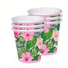 Pink Hawaiian Paper Cups Napkins Plates Tropical Luau Party Supplies Disposable Plates and Party Napkins Tropical Palm Leaf and Hibiscus Aloha