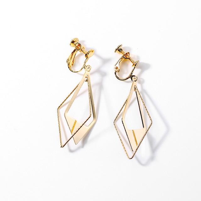 Geometric Diamond Earrings Minimalist Simple Earrings Female Korean Version Of Personality Fashionable Fashionable Earrings Ear Clip EarringsGeometric