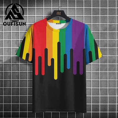 Men's T-Shirt New 3d Colourful Red Printing Summer Fashion Street Short-Sleeved Tops Men O Neck Oversized T Shirt Mens Clothing