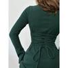 New Fashion Long Sleeve Hip-wrapped Lace-up Dress Crew Neck Slim Fit A-line Party Short Dresses Elegant Solid Color Casual Simple Sexy Clothing