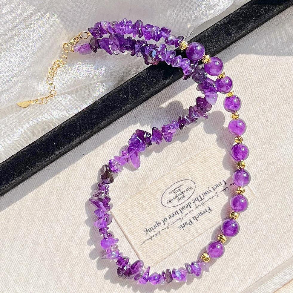

Natural Ice-Permeable Amethyst Gypsy Design Necklace Collarbone Chain Sweater Chain
