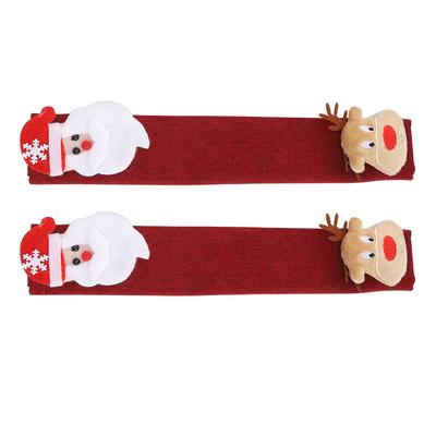 2pcs Christmas Pattern Microwave Oven Refrigerator Door Handle Cover Gloves Protection Decoration