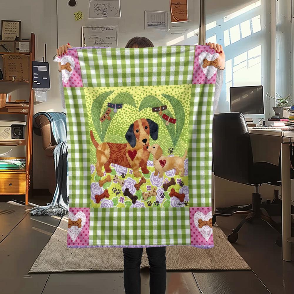 1Pc Cute Dog Patchwork Print Flannel Blanket High Quality Warm Comfortable Cover for All Seasons Perfect for Gifts Home Decor