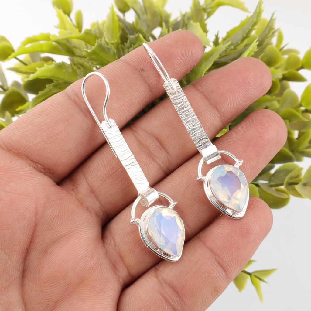 Milky Opal 925 Solid Sterling Silver Earrings, Handmade Gemstone Earrings Jewelry, Gifts For Wife Brand New Earrings Gift For Women