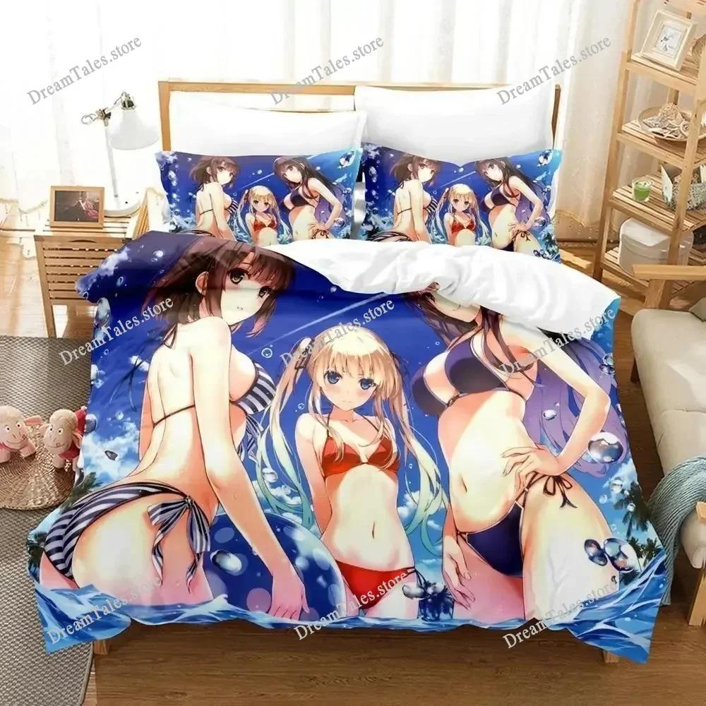 Bikini Saekano How To Raise A Boring Girlfriend Bedding Set Cartoon Anime Three-piece Set Adult Kid Bedroom Duvet Cover Sets741
