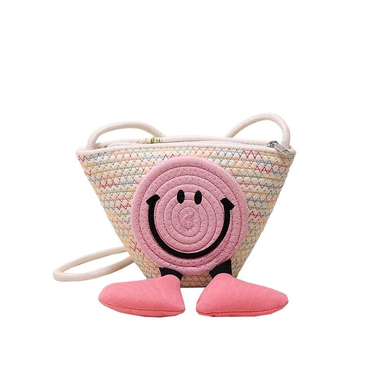Color woven three-dimensional smiley face bucket portable messenger bag белый