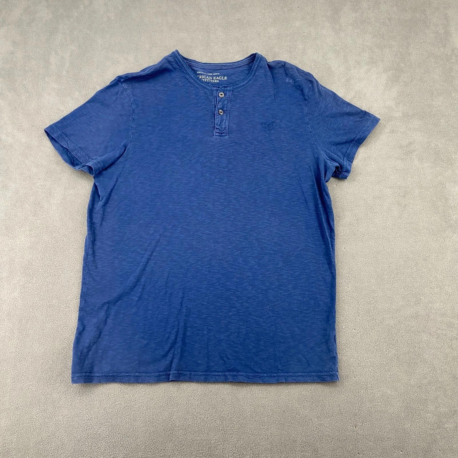 American Eagle Outfitters Henley Shirt Mens Large Space Dye Blue Cotton Athletic S