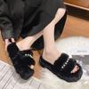 Mao Mao slippers women's outer wear 2025 new Korean version ins trendy shoes autumn and winter pearl thick-soled cotton slippers spring and summer