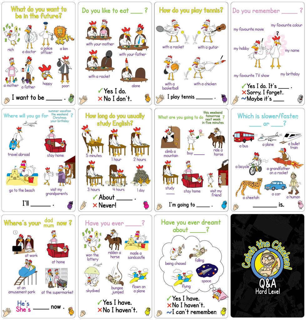 Hard Level Catch The Chicken English Card Game for Kids Q&A