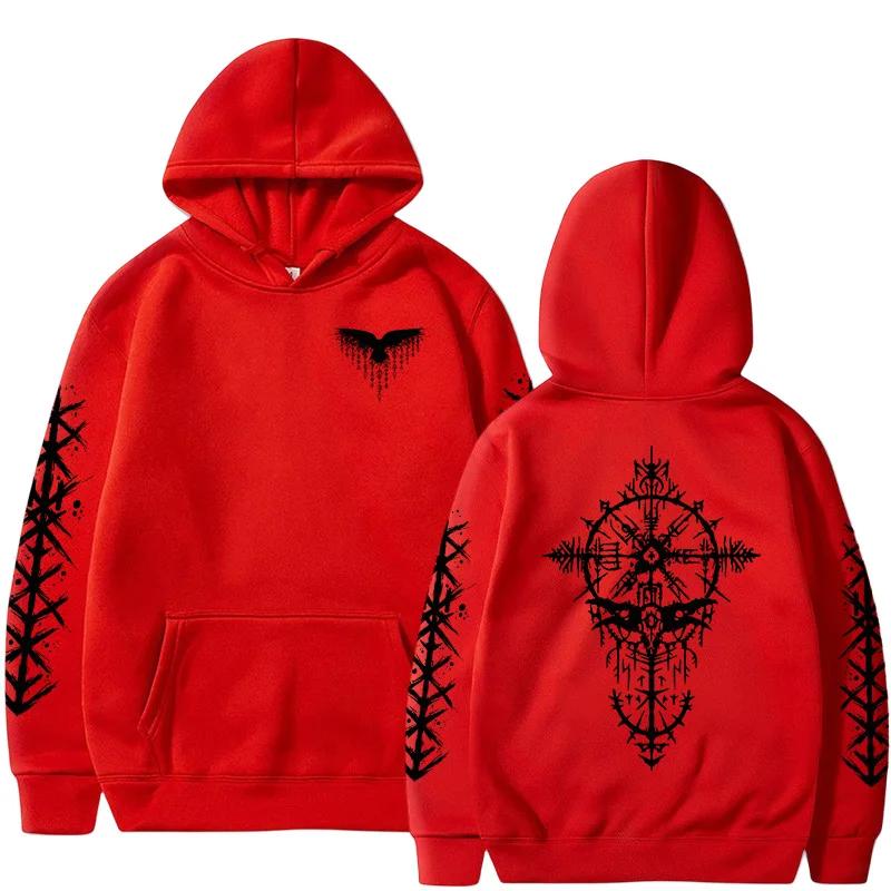 2025 Hot Sale Hoodie for Man Autumn Winter Daily Casual Sporty Jogging Sweatshirt Raven Rune Pattern Fashion Pullover