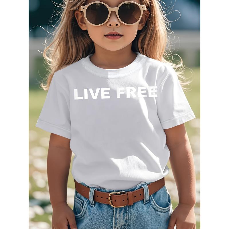 European sizes Live Free Christian Conservative Slogan T-Shirt - White Short Sleeve Round Neck Casual Tee with Black & White Lettering