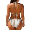 Women's Casual Two Piece Bikini Set Halter Neck Top with Adjustable Tie Side Bottoms Lightweight Fabric Striped Print Swimwear