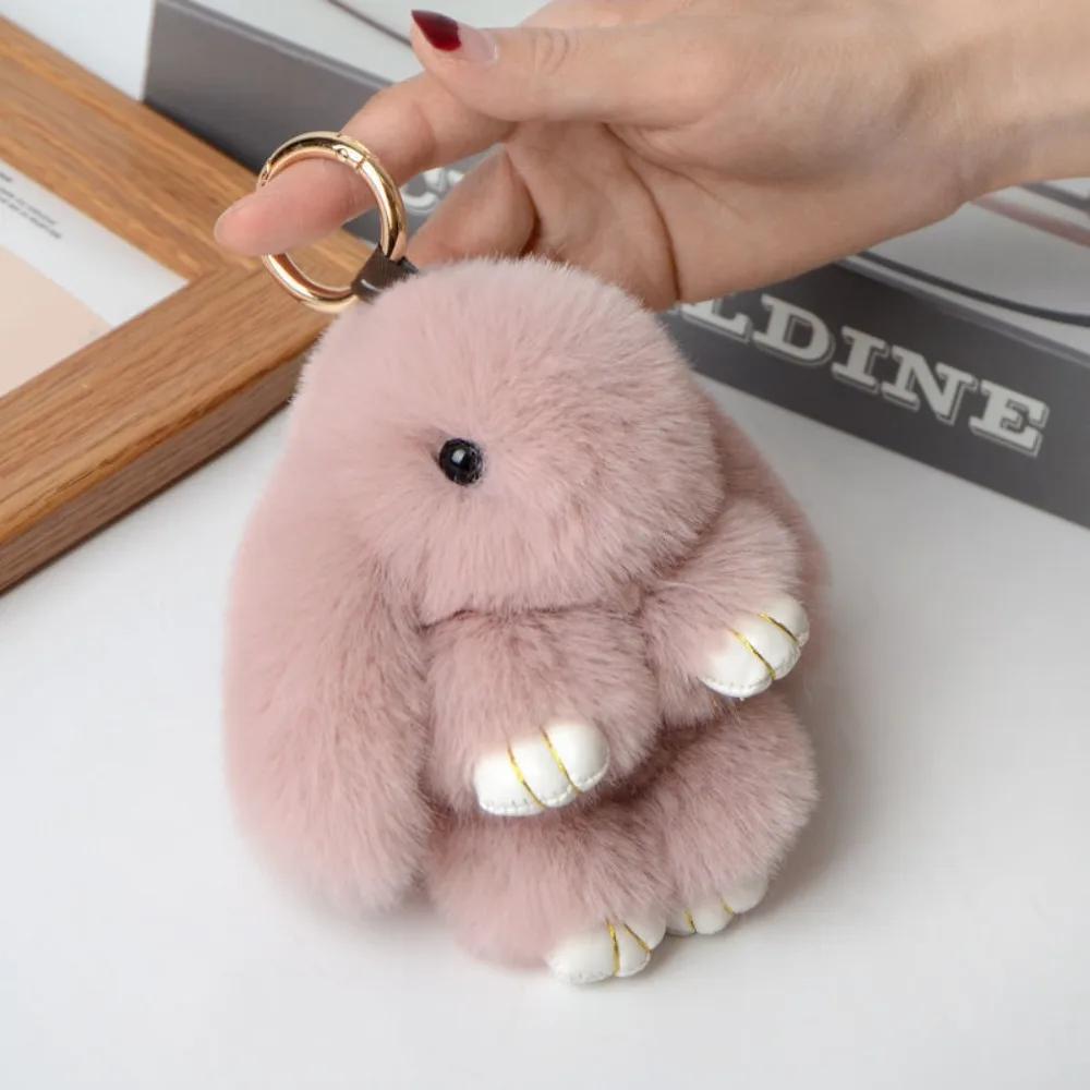 Fur Pom Keyring Fashion Pluff Bunny Keychain Lovely Cute Play Dead Rabbit Doll Smooth Fluffy Rabbit Fur Keychain Women