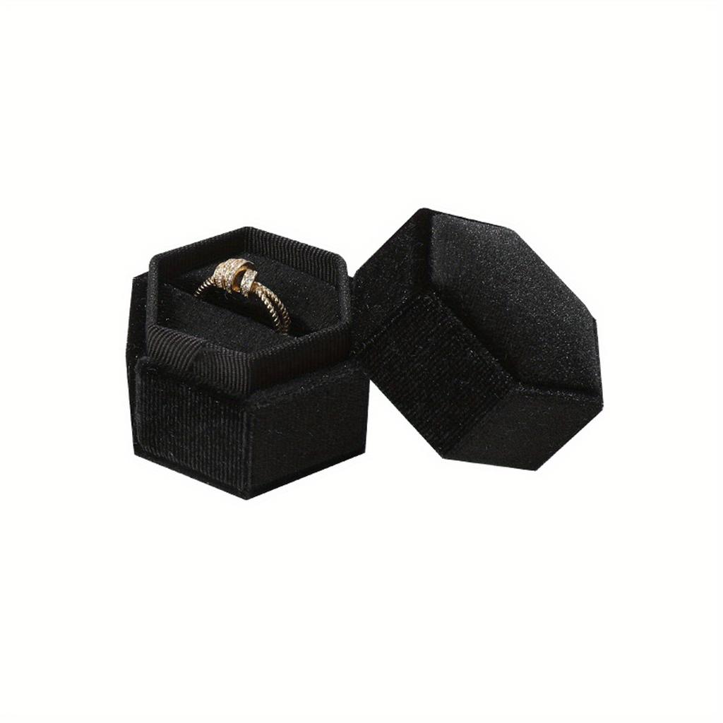 1 Piece Velvet Ring Box - Vintage Hexagonal Fine Jewellery Display Stand Gift Box with Removable Lid for Wedding Proposal (1 Slot)