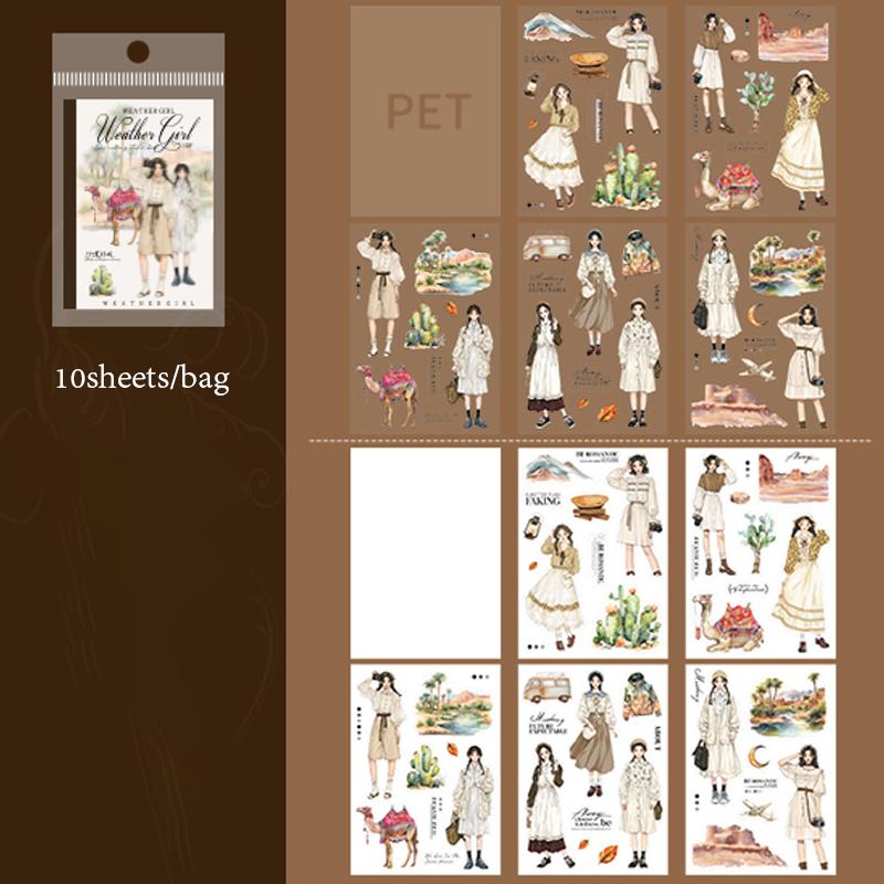 

Mr Paper 200pcs/bag Weather Girl Series Aquascape Die-cut Sticker Book Handbook Material DIY Scrapbook Photo Frame Card Diary